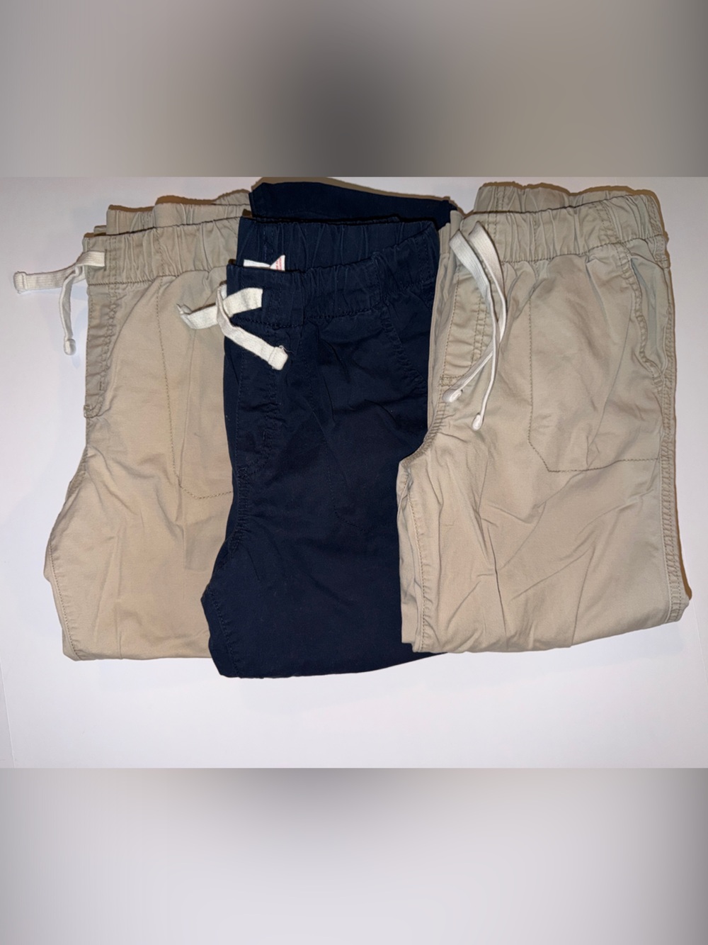 Three Pairs of Cat & Jack Boys Casual Drawstring Pants - 1x Navy & 2x Khaki
